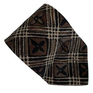 Geoffrey Beene Silk Tie Brown and Beige Geometric Mens Necktie 57 x 3.75